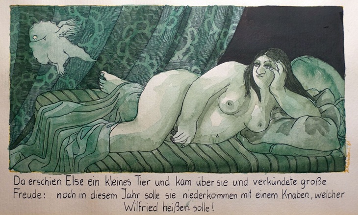 Zeichnung des Malers Nikolaus Heidelbach satirische Interpretation der unbefleckten Empfängnis