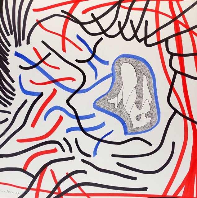 absrakte komposition mit filzstiftstrichen von max von moos aus 1967