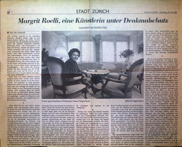 Zeitungsartikel über Margrit Roelli Tages Anzeiger