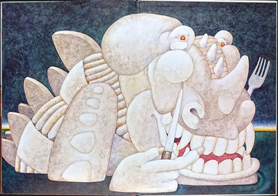 Etienne Delessert: Hinterer Vorsatz für "Und das war so...", Gertraud Middelhauve Verlag, 1973, Text: Rudyard Kipling.