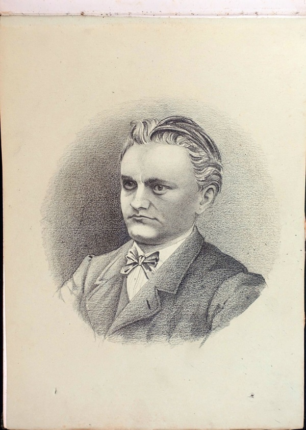 Skizze / Zeichnung des schweizer Künstlers Fritz Gilsi um 1910, Porträt eines Mannes mit einem Anzug und einer Fliege, in einem skizzenhaften Stil.