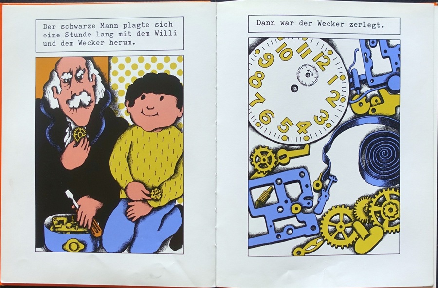 Werner Maurer, Illustration des preisgekrönten Buchs "Der Schwarze Mann und der grosse Hund". Text: Christine Nöstlinger, Beltz & Gelberg, 1981.