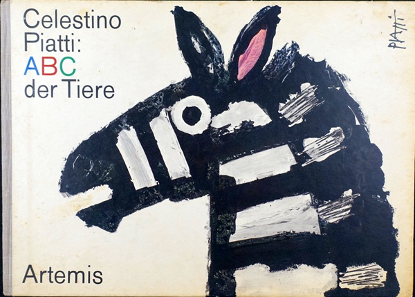 Zeichnung von Celestino Piatti für das Bilderbuch "ABC der Tiere", hier ein nach links gerichteter Zebrakopf in wenigen dicken Strichen 